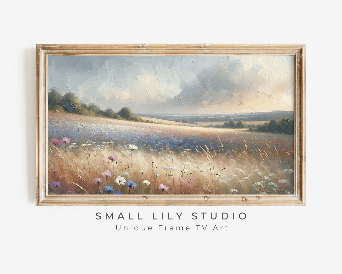 Golden Sunset Wildflower Meadow Rolling Hills Pastel Landscape Poster