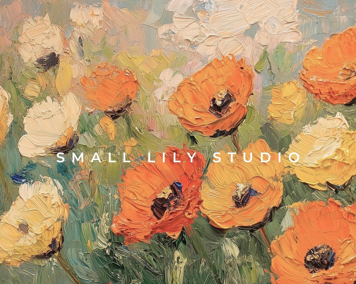 Orange And Yellow Poppies Impasto Textured Floral Painting Poster - Image 4