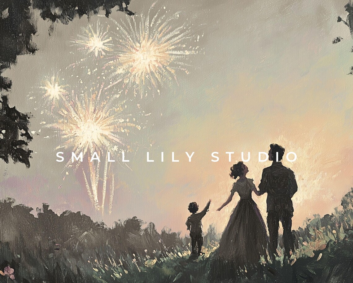 Frame Tv Art Family Watching Nye Fireworks New Years Eve Celebration Tv Screensaver Frame Tv Art Vintage Style Painting Tv567 - Image 4