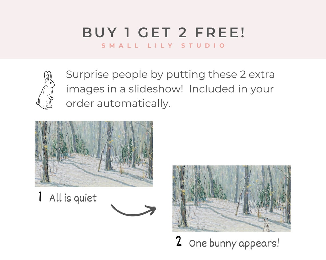 Frame Tv Art Bunnies In Snow Winter Tv Art Rabbits Christmas Frame Tv Art Winter Forest Vintage Painting Tv Art Tv122 - Image 2