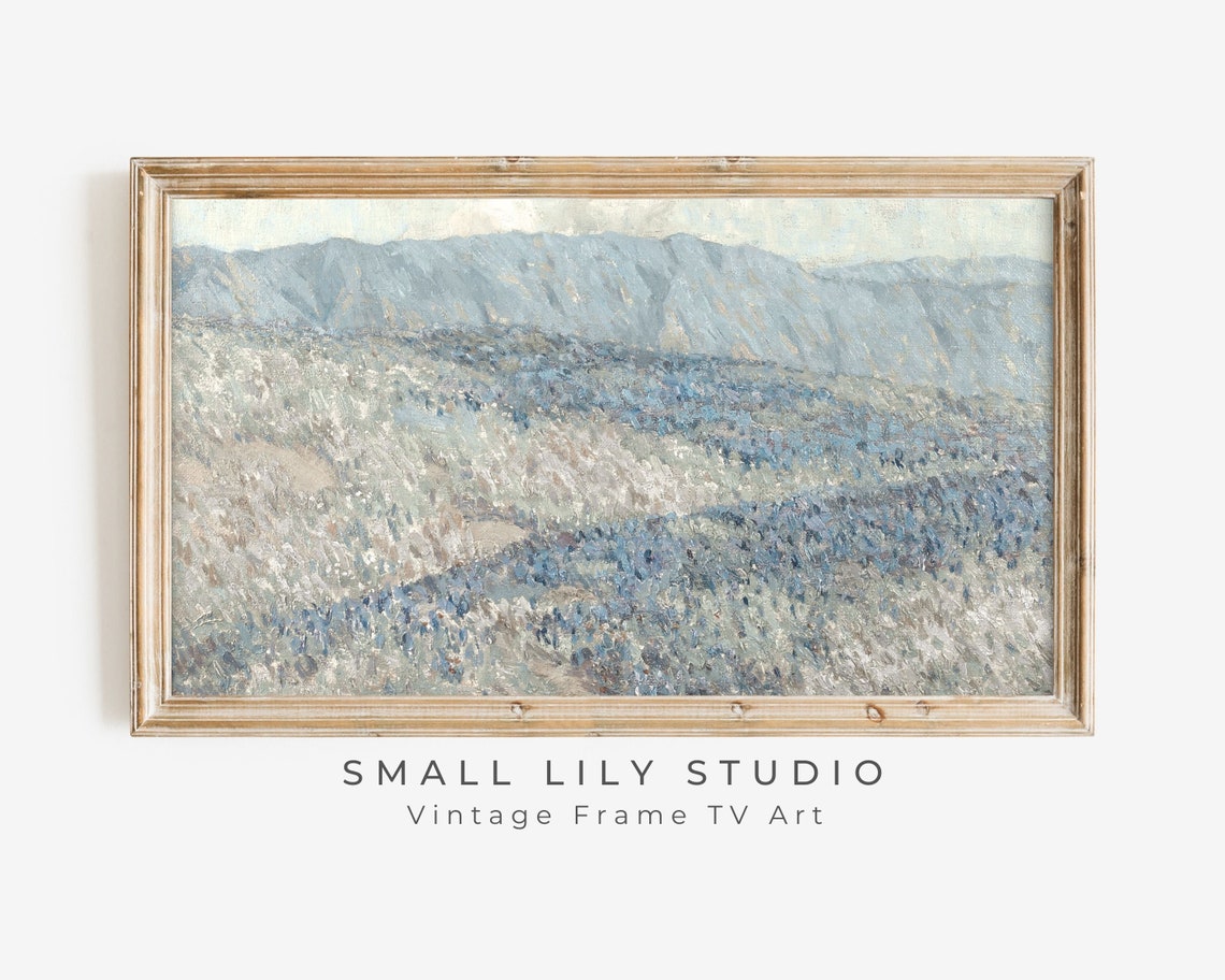 Frame Tv Art Blue Wildflower Field Frame Tv Art Field Of Blue And White Flowers Vintage Landscape Painting Tv Artwork Tv253