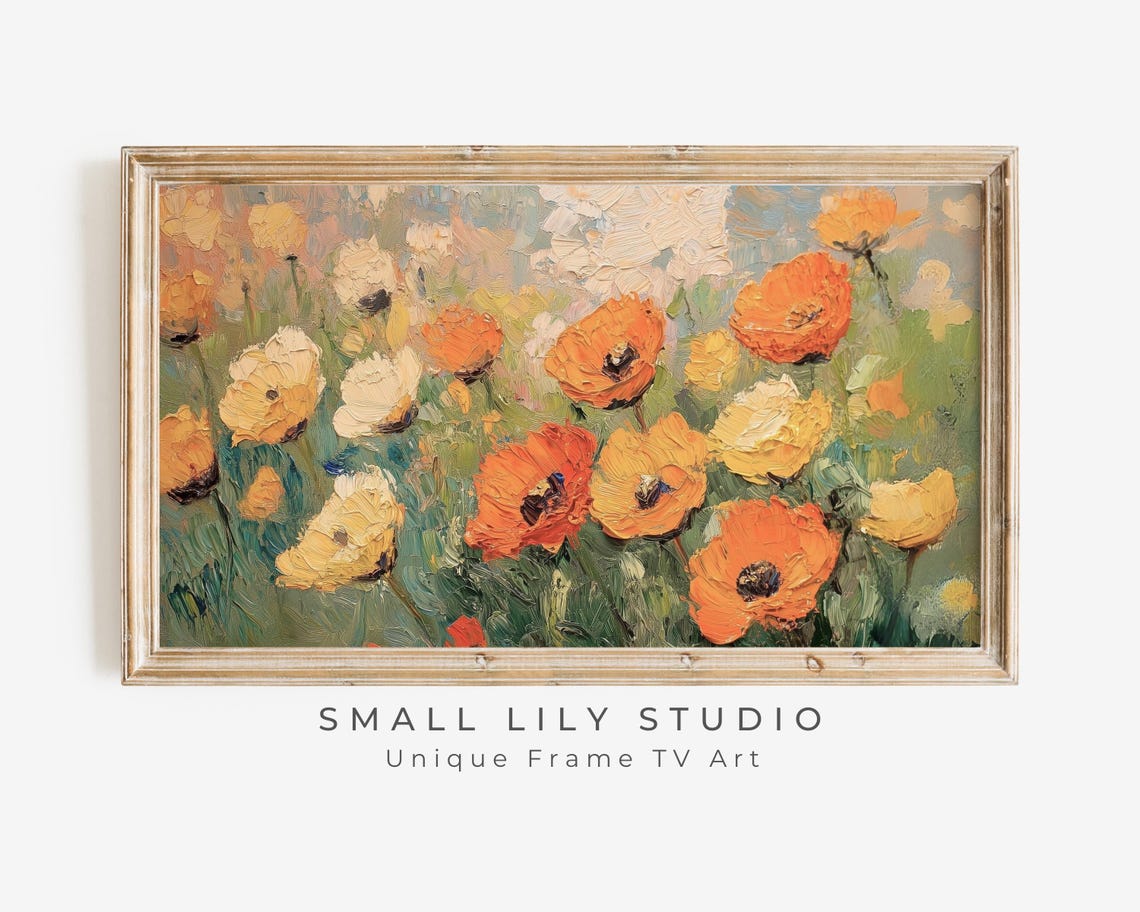 Frame Tv Art Fall Florals Orange And Yellow Poppies Frame Tv Art Autumn Flowers Textured Painting Colorful Tv Screensaver Tv506