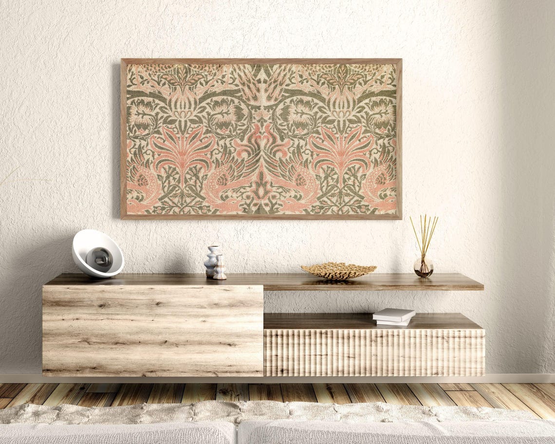 William Morris Style Dragon Tapestry Vintage Floral Textile Art Poster - Image 2