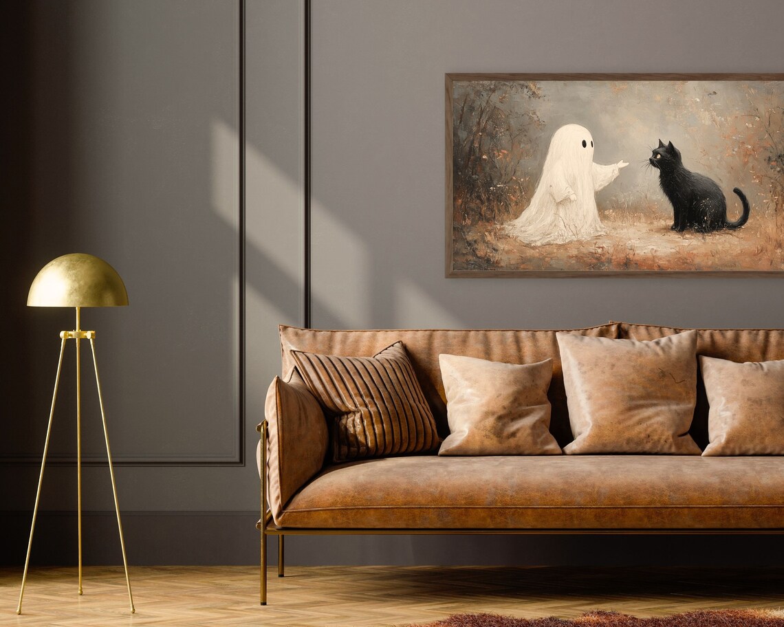 Halloween Ghost and Black Cat Vintage Style Poster - Image 2
