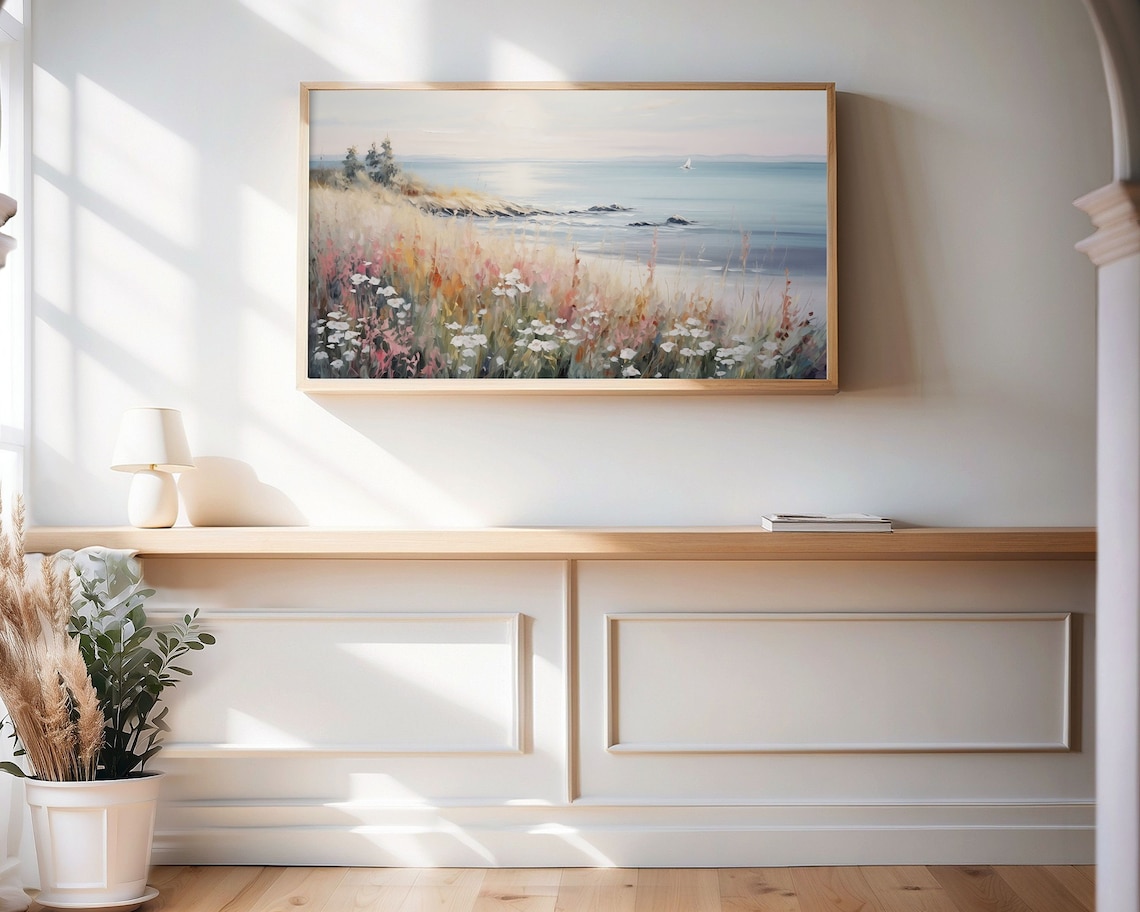 Summer Wildflowers By Sea Watercolor Art Print - Image 3