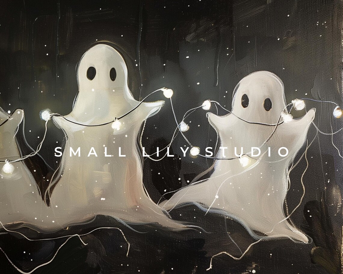 Ghosts Playing With Lights, Neutral Halloween Art Print - Image 4