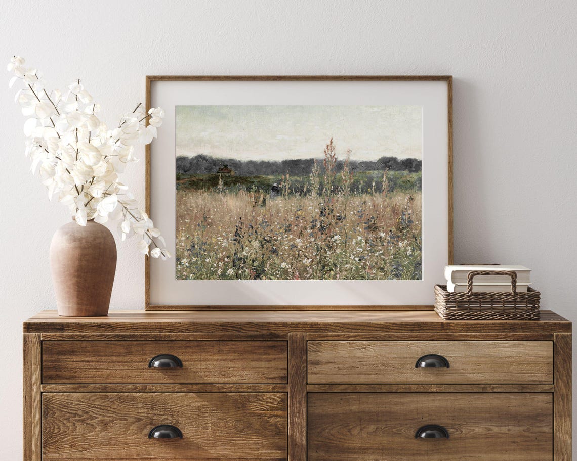 Warm Summer Wildflower Field Meadow Neutral Rustic Landscape Poster - Image 3