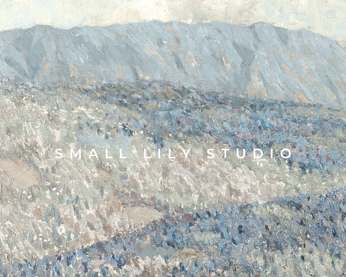 Blue Wildflower Field Rolling Hills Mountain View Impressionist Poster - Image 4