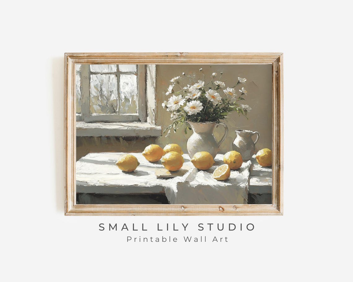 Lemons and Daisies Window Still Life Yellow Vintage Kitchen Poster - Image 3