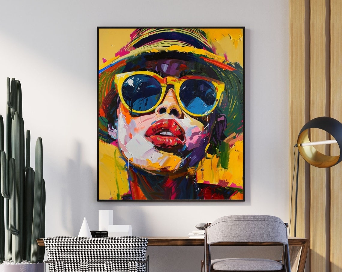 Pop Art Woman With Yellow Sunglasses And Hat Poster Bright Sun