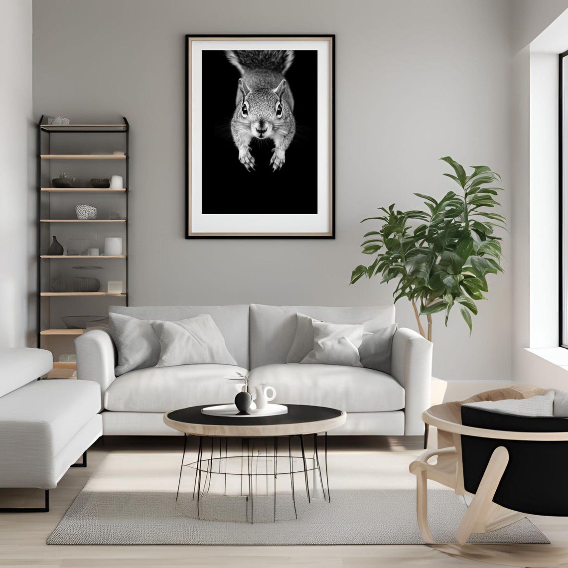 Black and White Squirrel Portrait Minimalist Wildlife Poster - Image 4