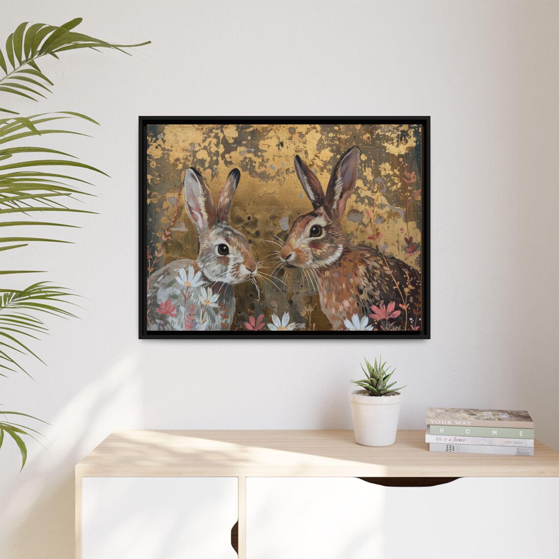 Cute Rabbits Folk Art Rabbit Art Print, Cottagecore - Image 2