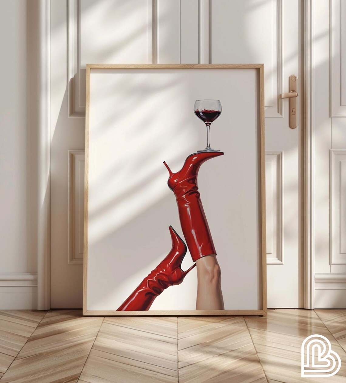 Red Leather Boots Red Wine Glass Trendy Girls Night Out Poster