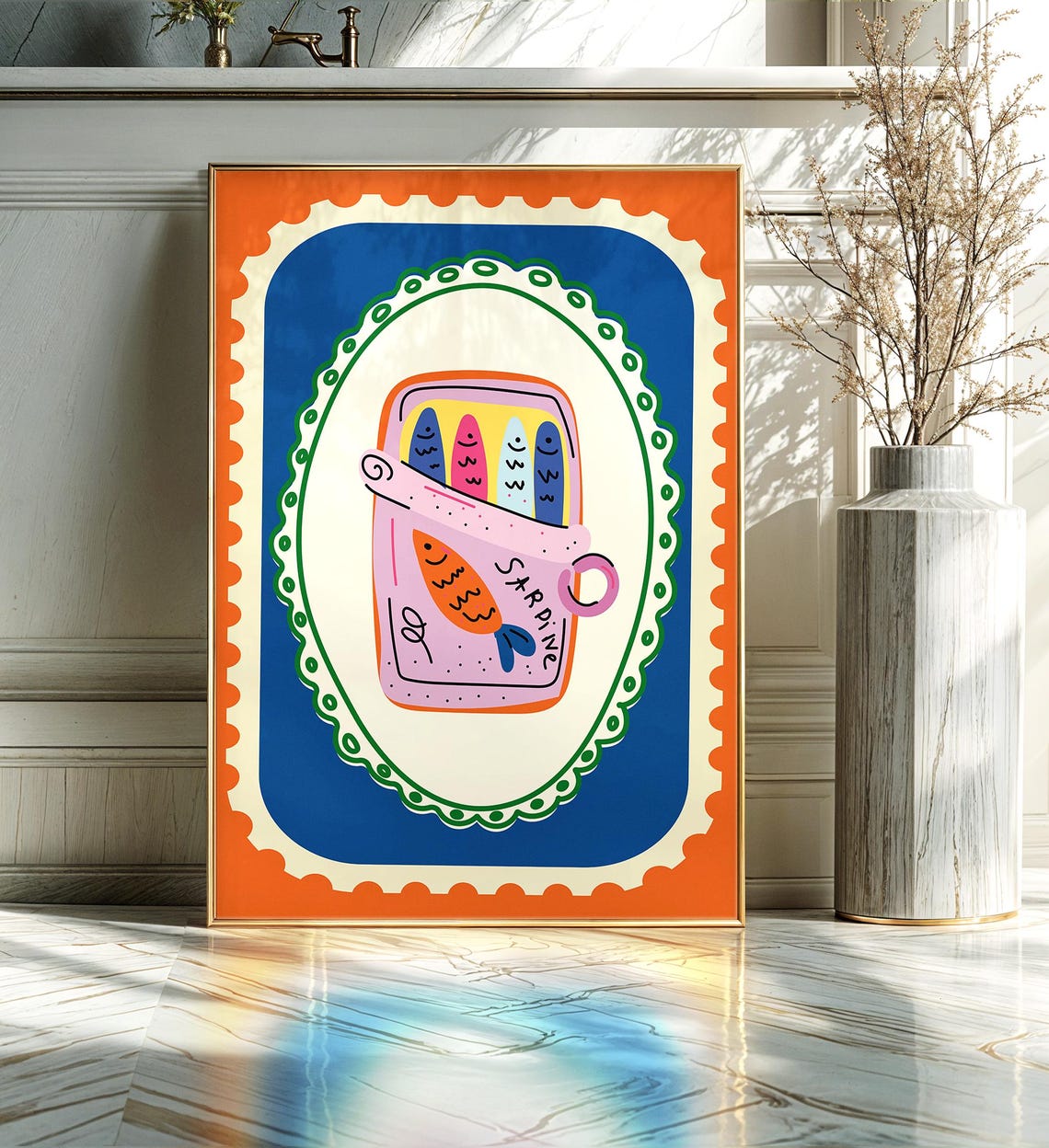 Colorful Sardine Tin Hand Drawn Retro Kitchen Wall Decor Poster