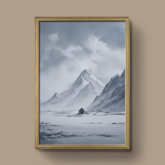Snowy Mountain Wall Art Winter Landscape Print Moody Cabin Poster Minimalist Home Decor Instant Prints