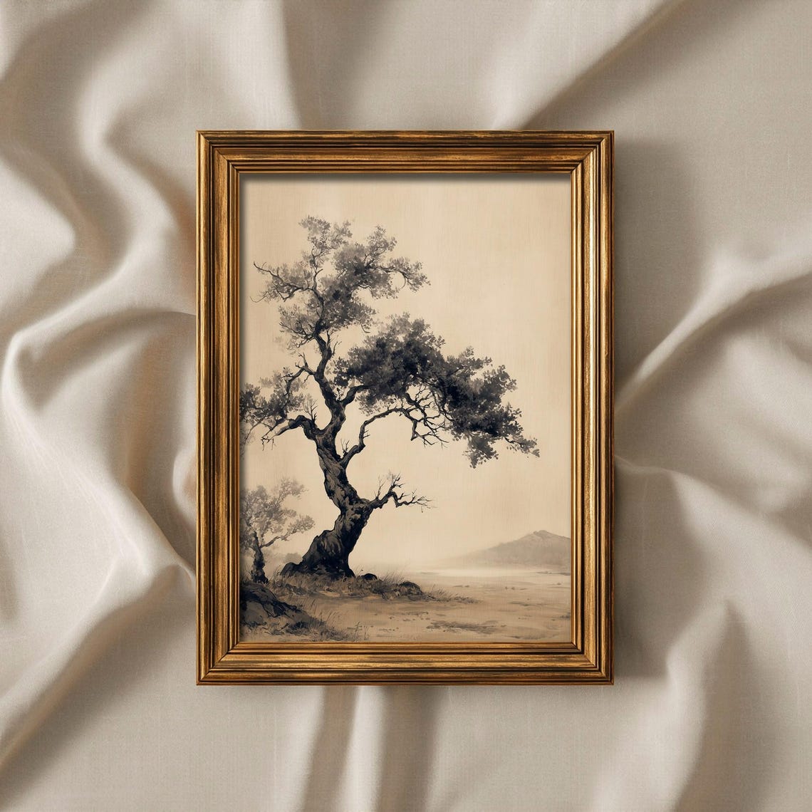 Ancient Olive Tree Sepia Tone Vintage Landscape Nature Art Print