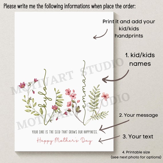 Personalized Handprint Flower Art Print for Mom