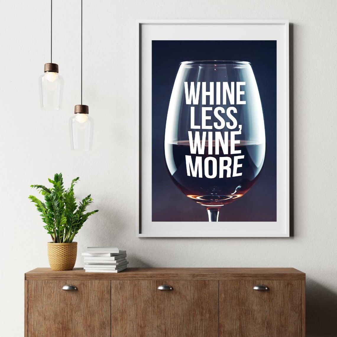 Whine Less, Wine More Modern Wine Saying Art Print - Image 2