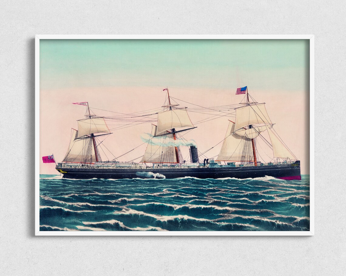 Steamship Victoria Full Sail Vintage Nautical Ship Portrait Art Print