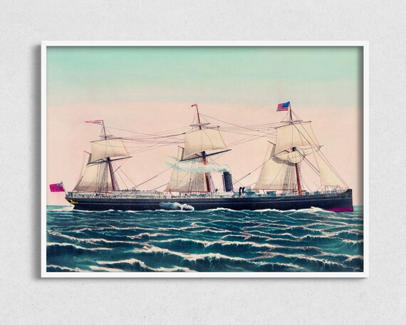 Steamship Victoria Full Sail Vintage Nautical Ship Portrait Art Print