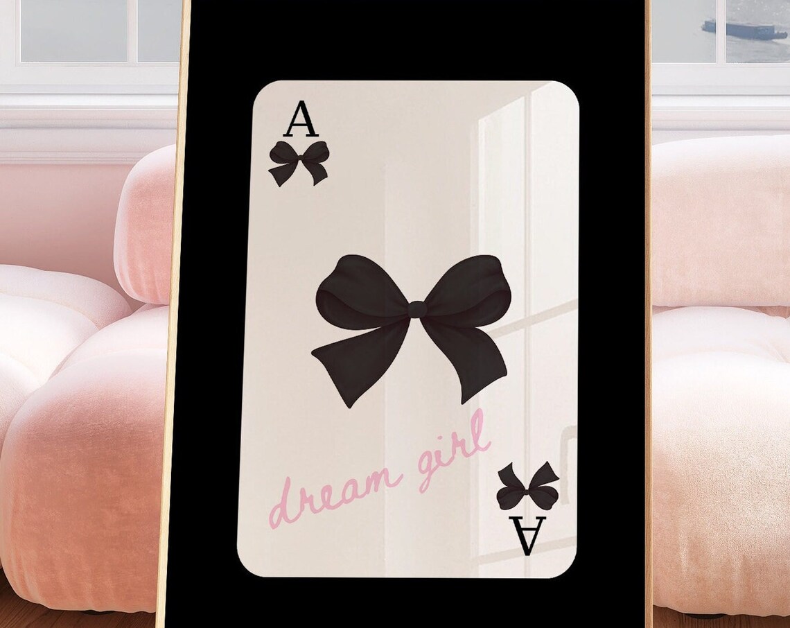 Dream Girl Ace Card Black Bow Coquette Aesthetic Illustration Poster