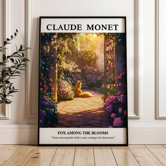 Monet Inspired Fox Resting in a Flowering Secret Garden Poster