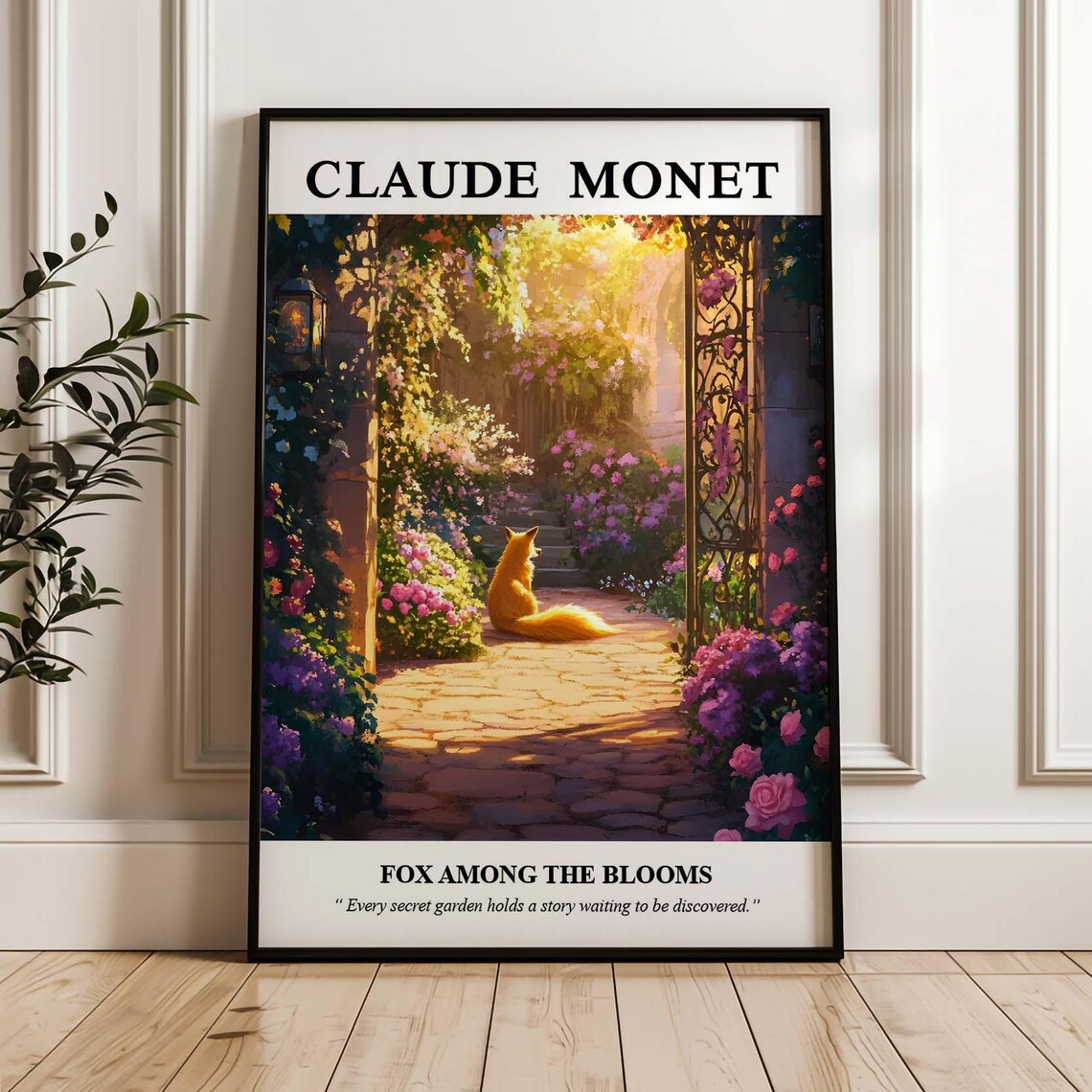 Monet Inspired Fox Resting in a Flowering Secret Garden Poster