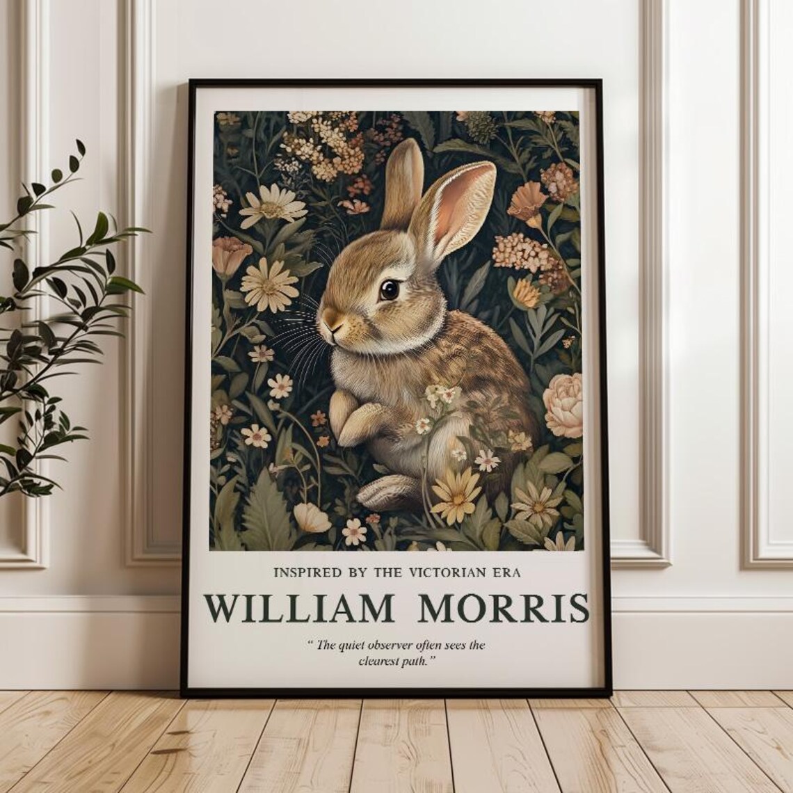 William Morris Inspired Rabbit, Victorian Botanical Art Print