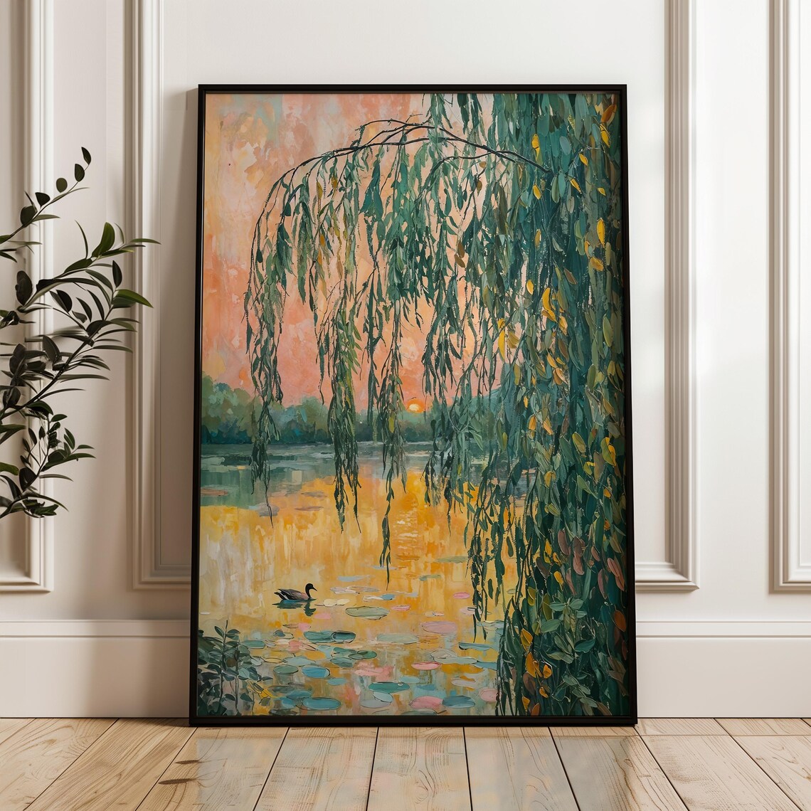 Claude Monet Sunset Lake Willow Tree and Water Lilies Poster