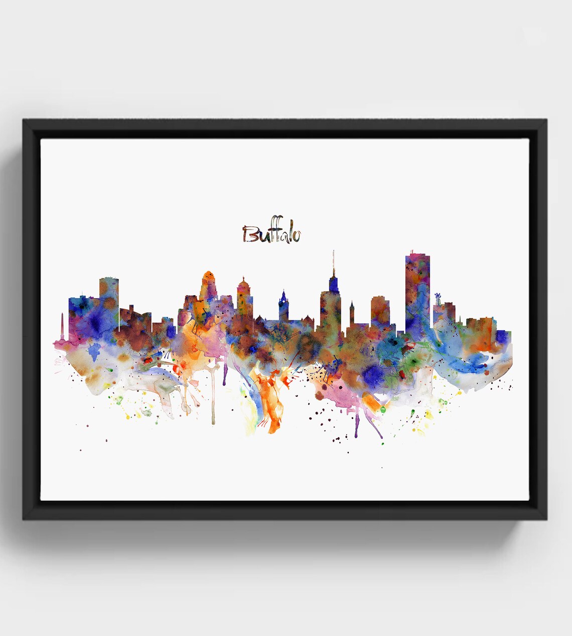 Buffalo New York Skyline Vibrant Watercolor Cityscape Art Poster