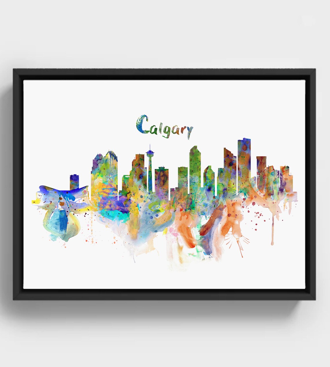Calgary Alberta Skyline Colorful Watercolor Cityscape Art Poster