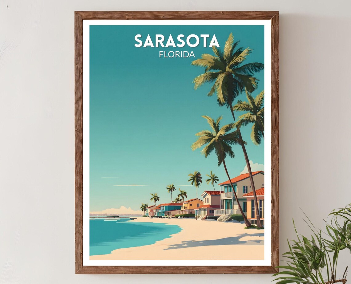Sarasota Florida Retro Travel Poster, Vintage Coastal
