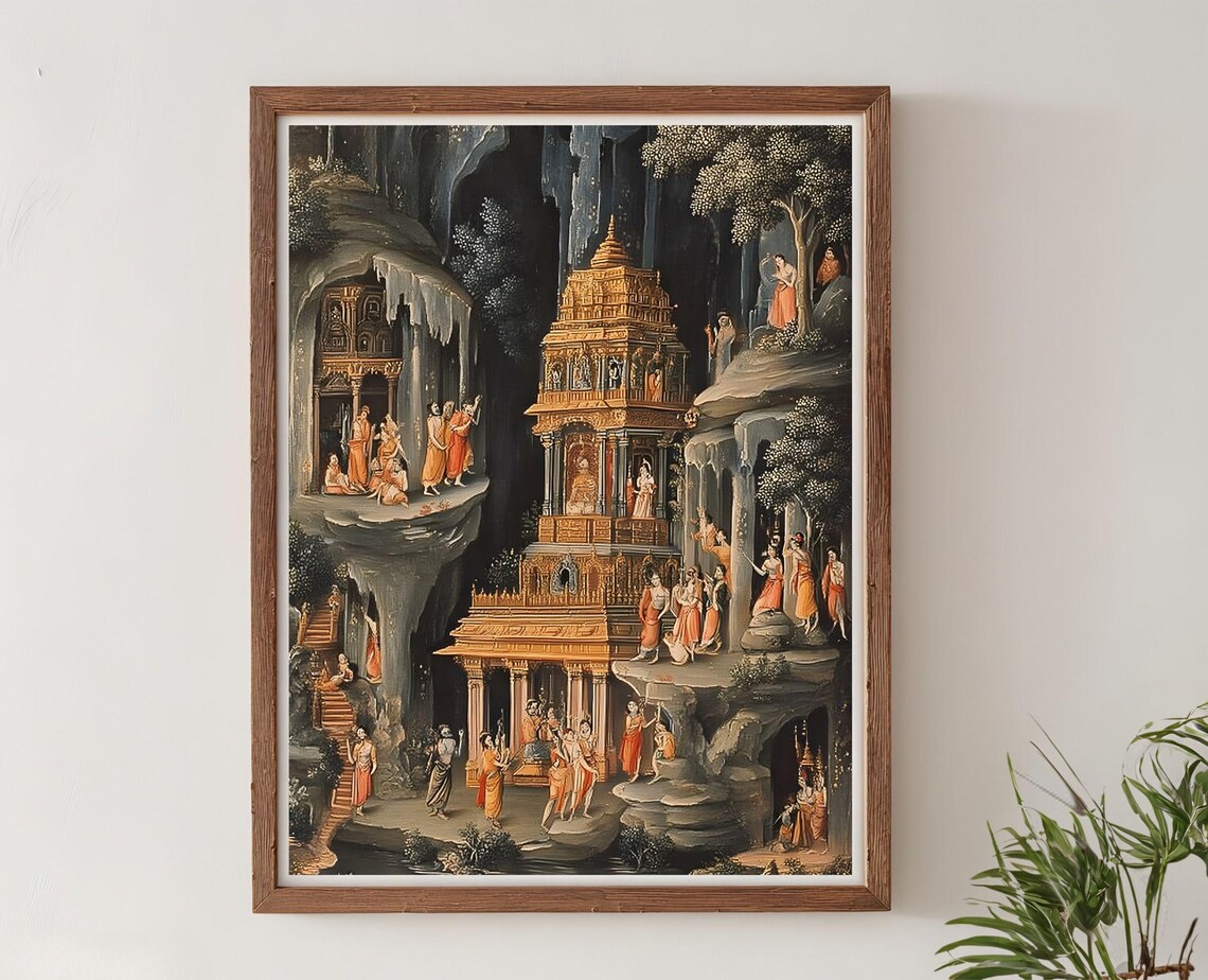 Ramakien Thai Mythology Golden Temple Epic Painting Wall Poster
