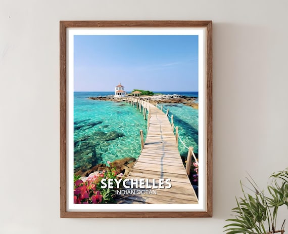 Seychelles Indian Ocean Boardwalk Turquoise Water Beach Poster