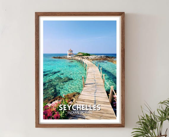 Seychelles Travel Print Ocean Poster Africa Wall Art Island