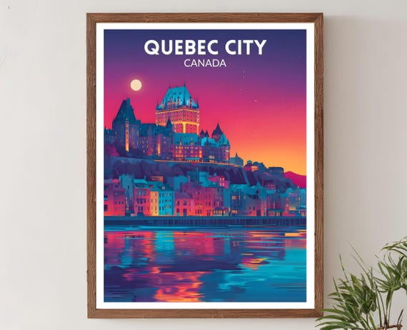 City Canada Travel Poster Retro Futuristic Wall Art Print Colorful Cityscape Deco
