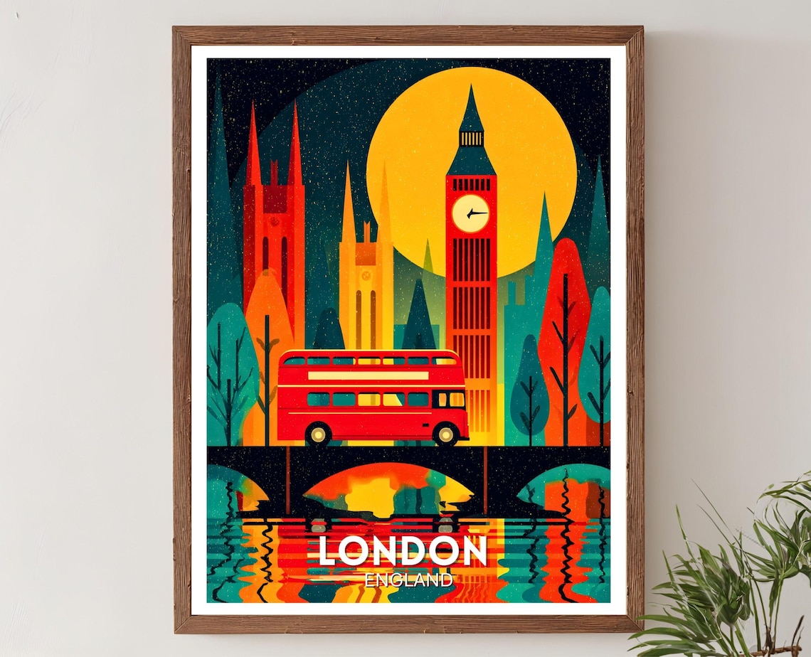 London Travel Poster, Retro Modern City Print