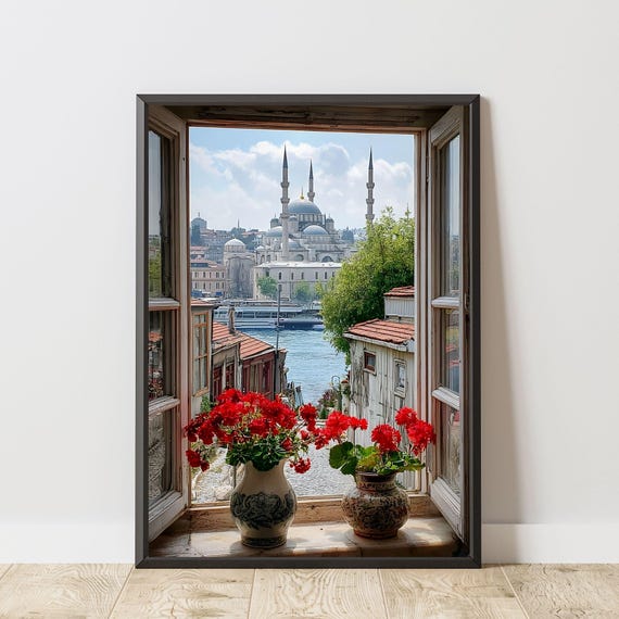Istanbul Window View, Bosphorus Travel Poster