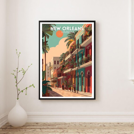 New Orleans Louisiana Retro Travel Poster Mid Century Modern Wall Art Print Vintage Cityscape Decor Home
