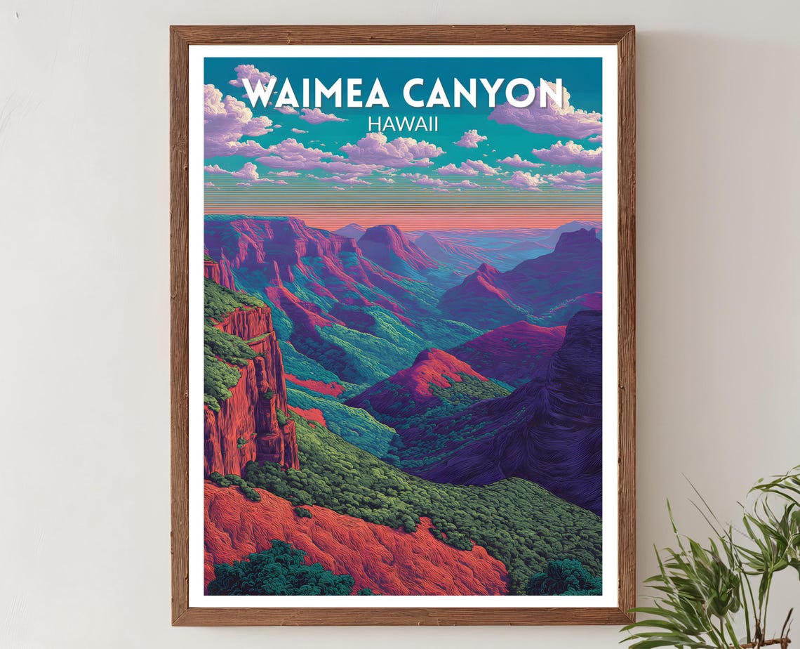 Waimea Canyon Hawaii Colorful Canyon Landscape Retro Travel Poster