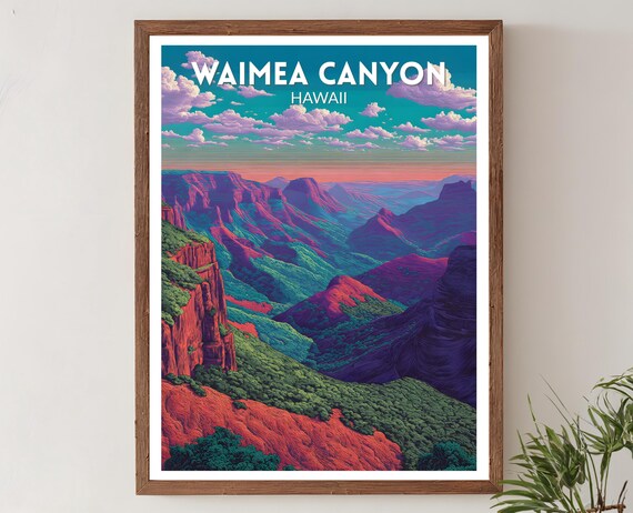 Waimea Canyon Hawaii Colorful Canyon Landscape Retro Travel Poster