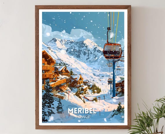 Meribel Travel Print France Ski Poster Wall Art Retro Resort Artwork French Alps Europe Winter Decor