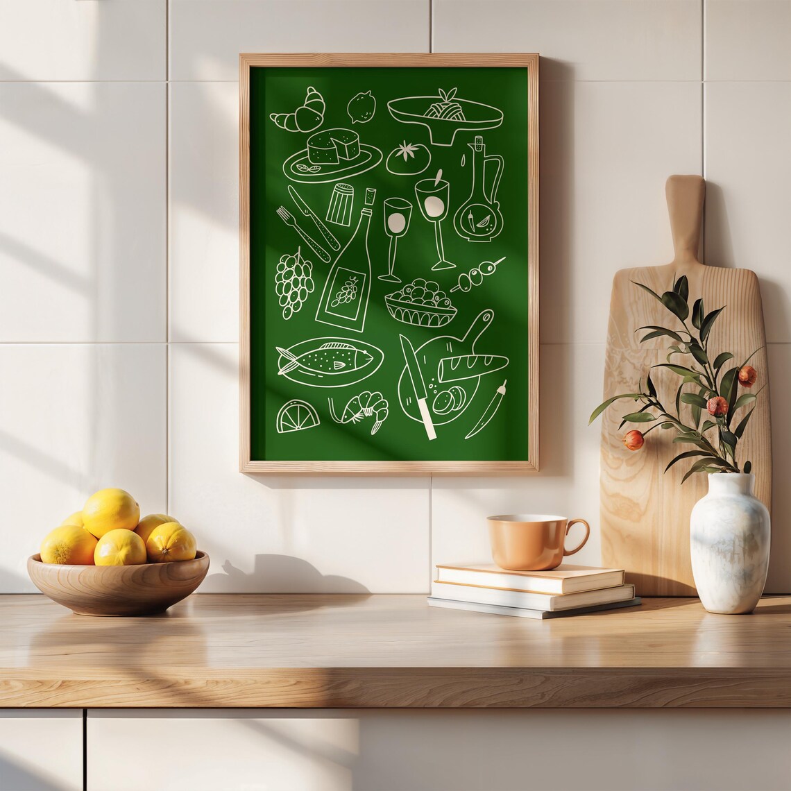Hand Drawn Italian Food Illustrations Green Chalkboard Kitchen Poster - Image 3
