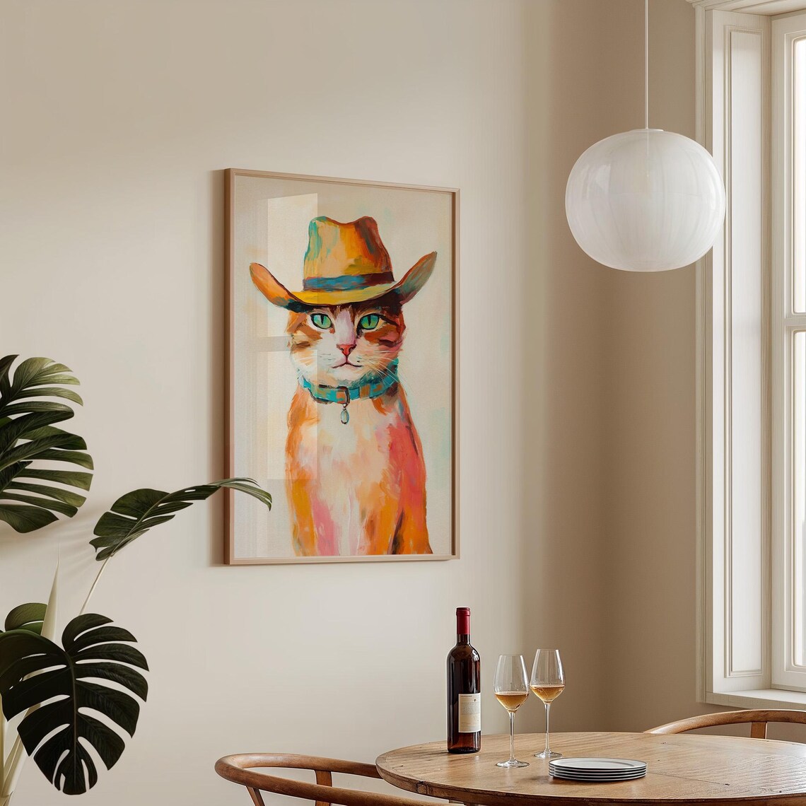 Cowboy Cat in Hat Painted Portrait Funny Whimsical Animal Poster - Image 2