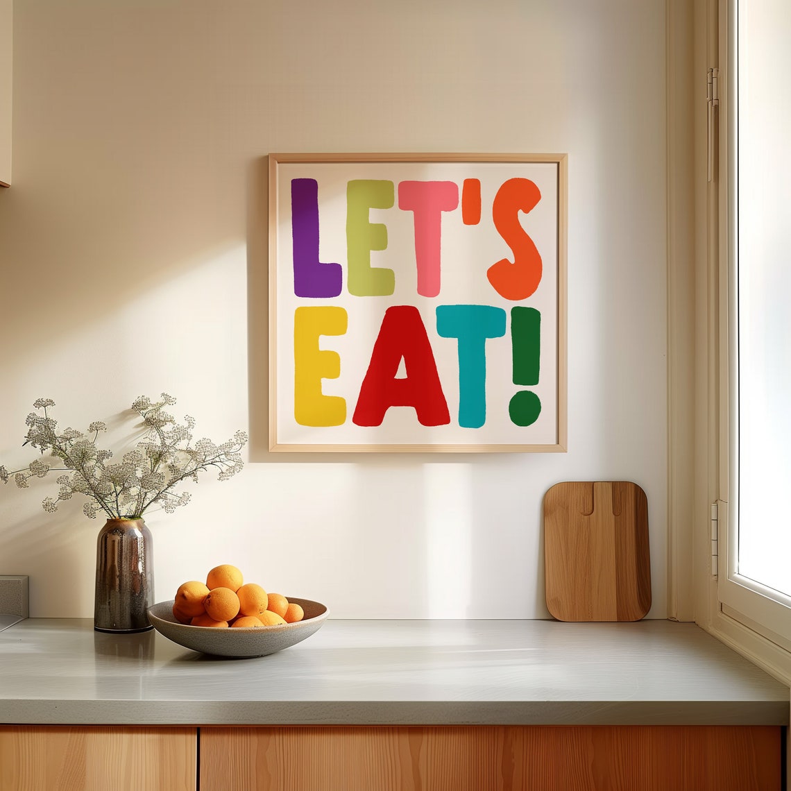 Lets Eat Rainbow Chunky Letters Playful Kitchen Decor Poster - Image 2