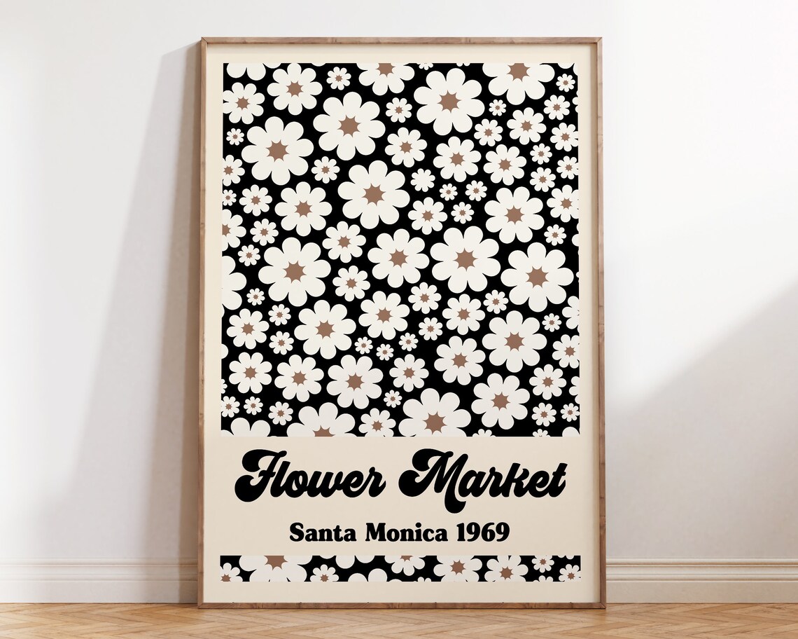 Flower Market Santa Monica 1969 Black Retro Daisy Exhibition Poster