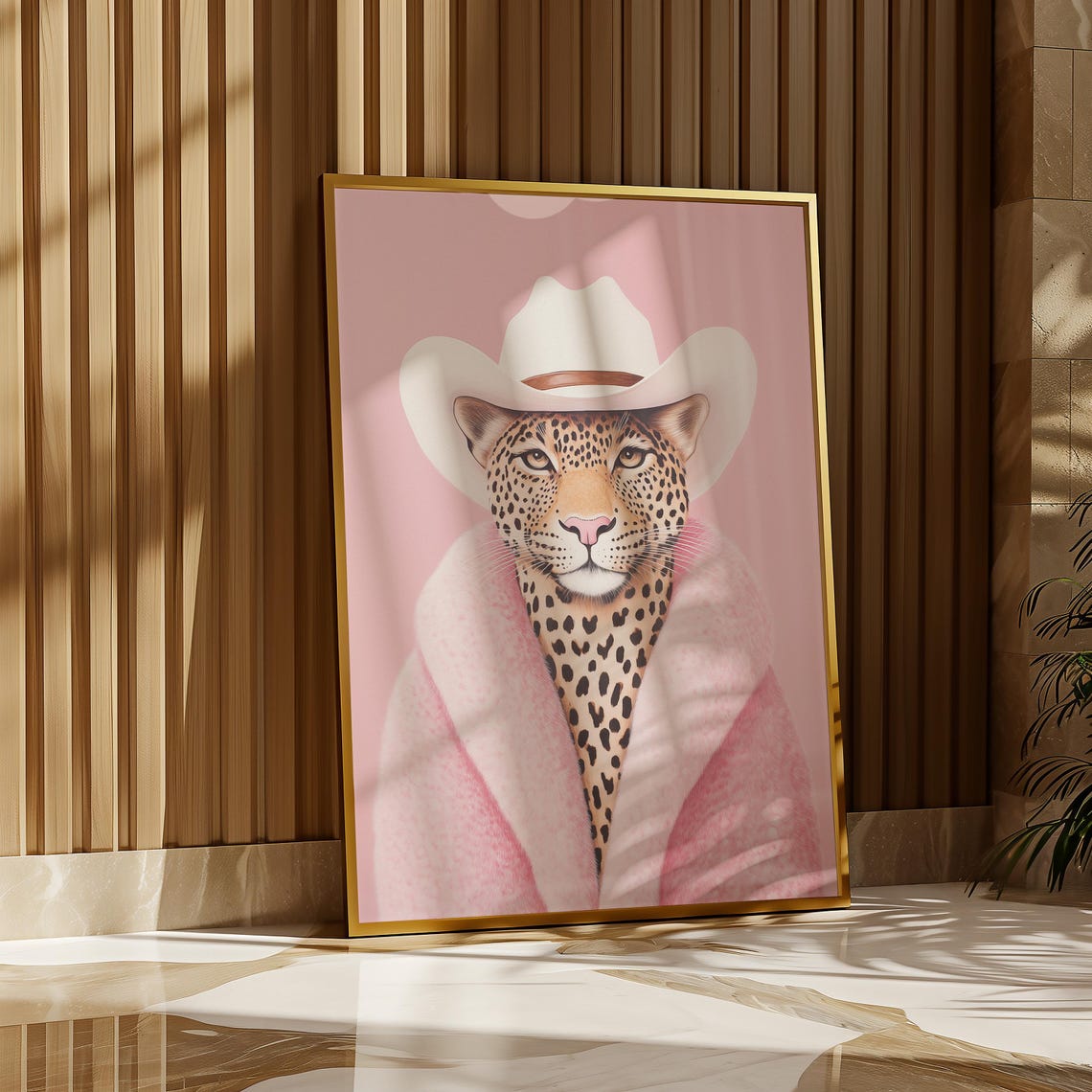 Cowgirl Leopard White Cowboy Hat Painting Pink Western Poster - Image 3