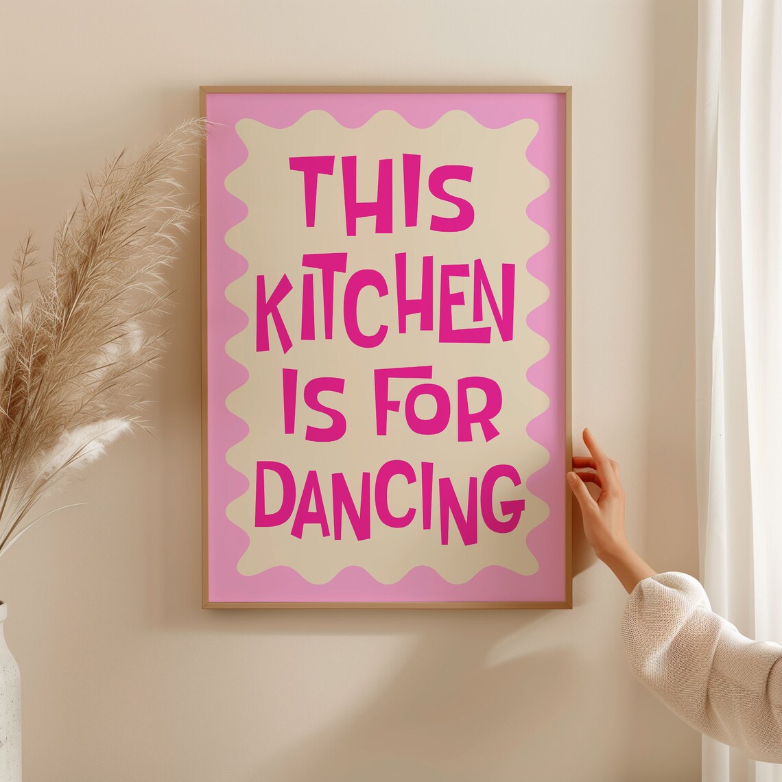 This Kitchen Is For Dancing Playful Magenta Quote Art Poster - Image 3