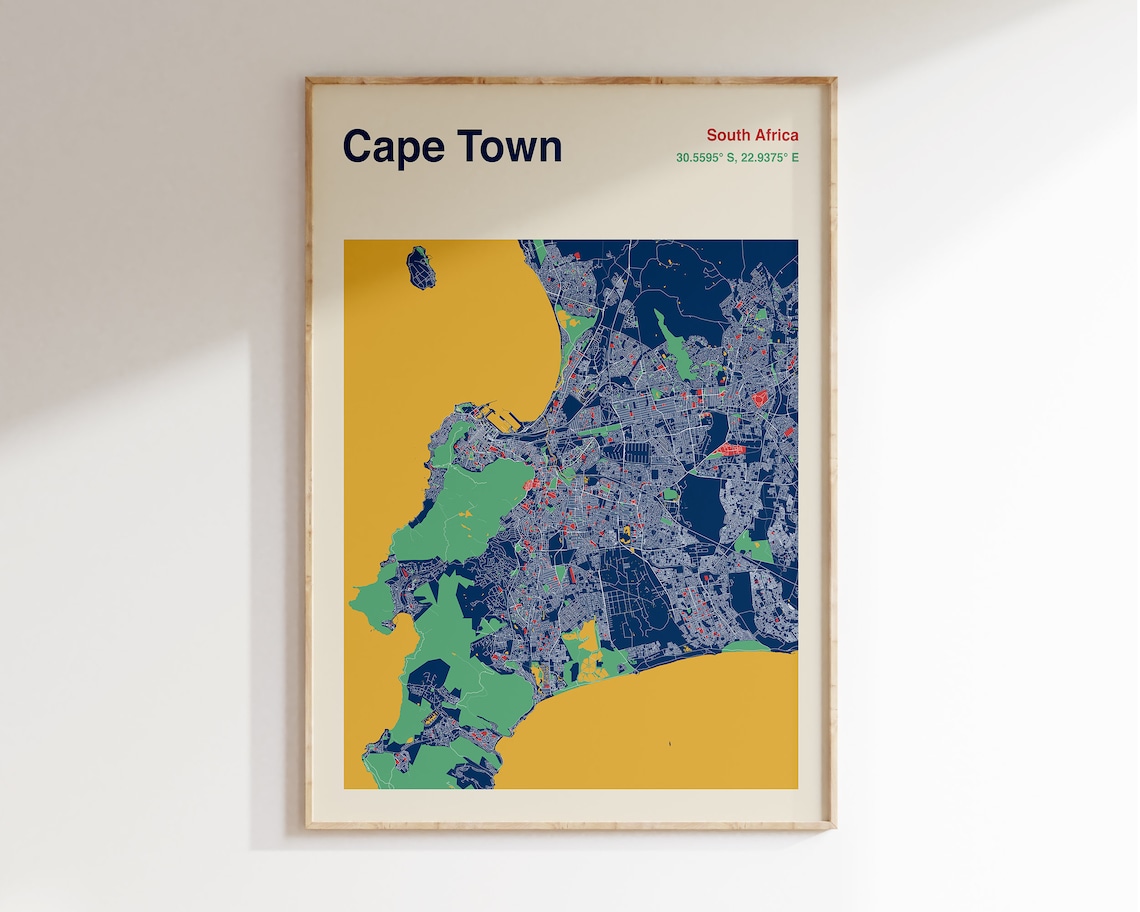Cape Town Map, Modernist Color Map Wall Art