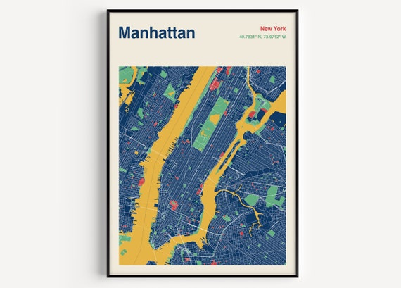 Manhattan Map Print, New York Travel Poster